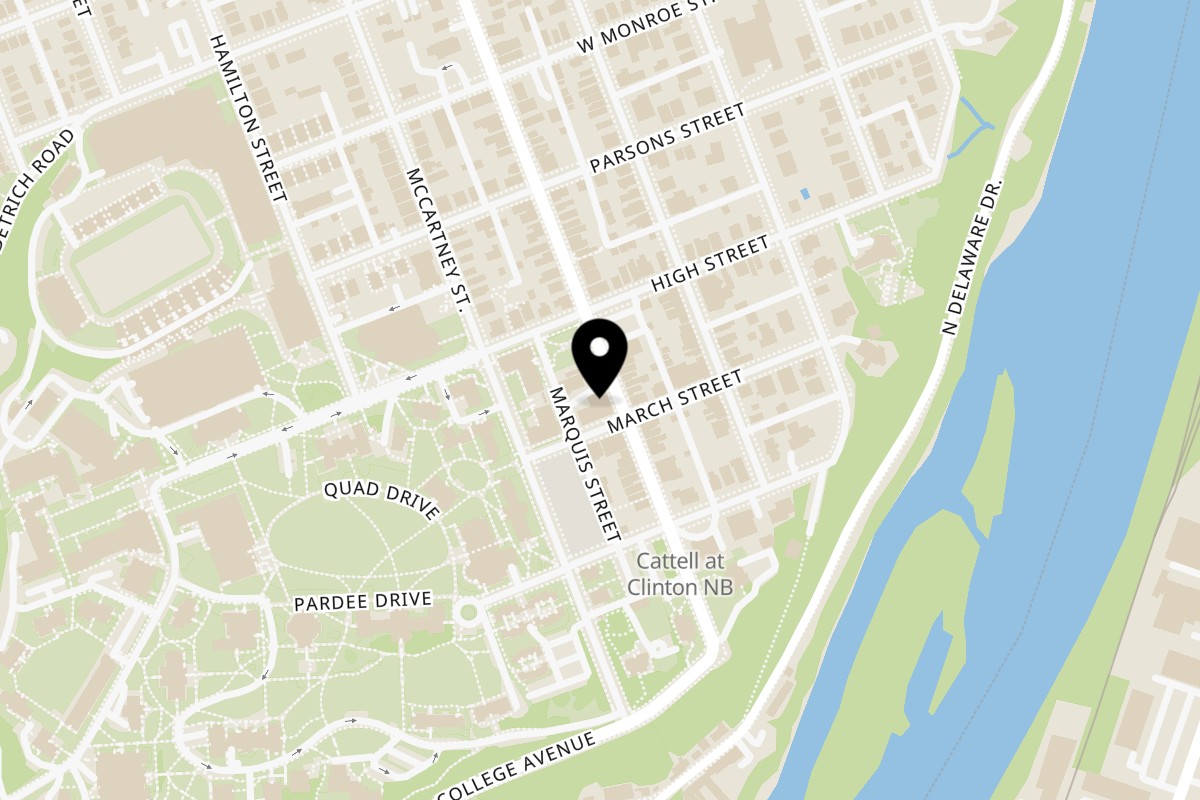 Map showing the location of Campus Corner Pizzeria on 208 Cattell St in Easton